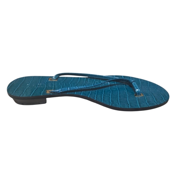 Lauren Ralph Lauren Teal Croc-Embossed Thong Sandals with Gold Accents - Picture 4 of 10